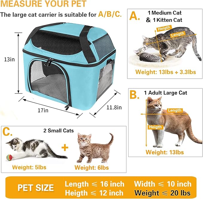 Large Cat Carrier for 2 Cats Safe Soft Side Pet Carrier for Dog Collapsible - Image 2