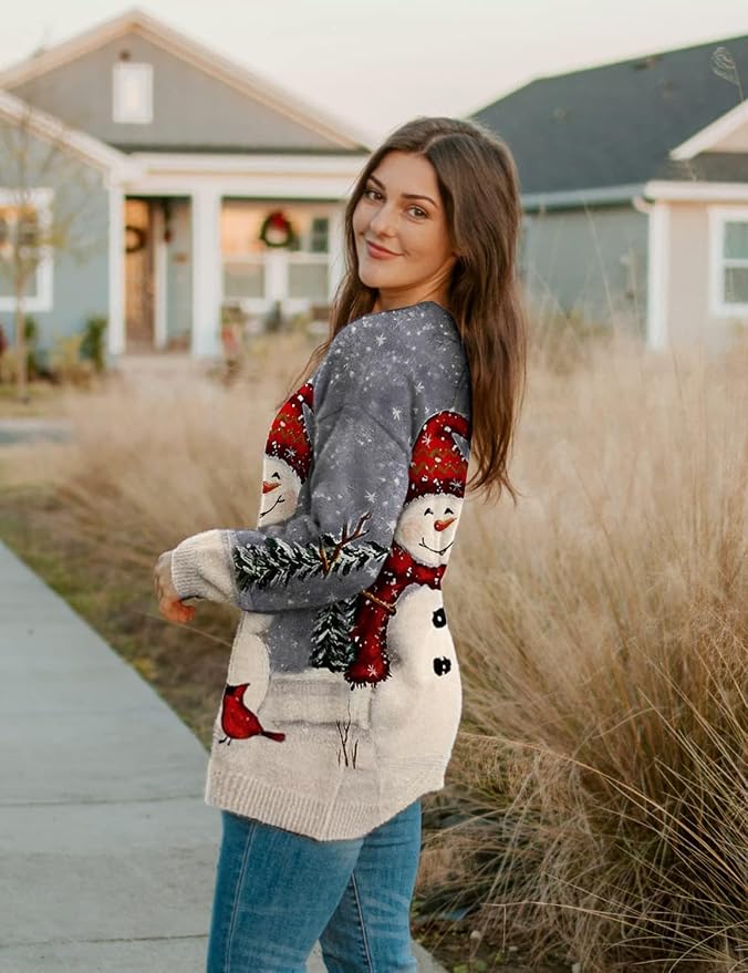 YESNO Women Christmas Sweater Graphic Printed Oversized Pullover Sweaters - Image 3