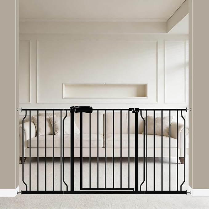 WAOWAO Baby Gate 57.48-62.20" Extra Wide Pressure Mounted Walk Through Swing by WAOWAOBABYSAFETYPRODUCTS