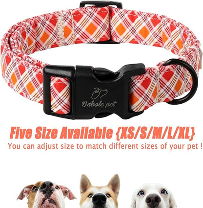 Fall Dog Collar, Fall Orange and Red Plaid Puppy Collar, Adjustable Cotton - Image 6
