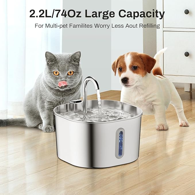 2.2L Stainless Steel Cat Water Fountain Automatic Pet Water Dispenser - Image 2
