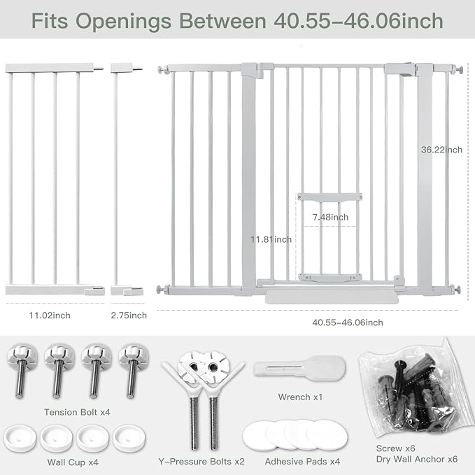 37 Inch Tall Baby Gate with Small Cat Door, Adjustable 29.55" and 46.06" - Image 2