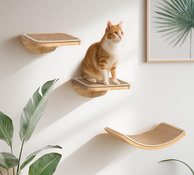 Curved Cat Wall Hammock with Scratchable Sisal Pad, Large Floating Cat Shelf - Image 6
