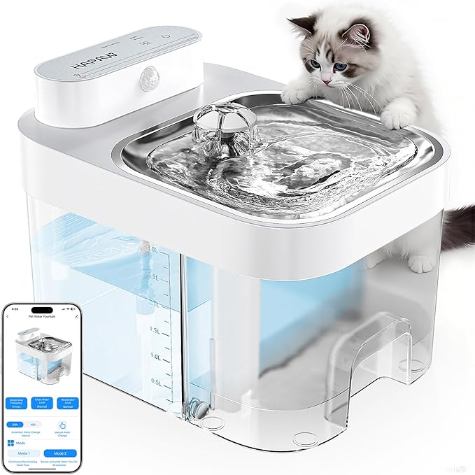 2026 Latest Cat Water Fountain, No Filter Cotton, App Monitoring Wastewater by HAPAW