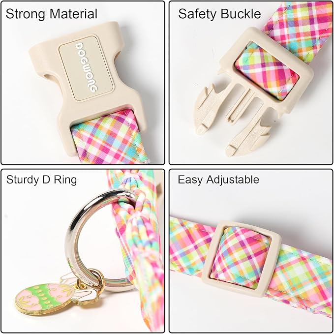 DOGWONG Easter Dog Collar, Cute Easter Colorful Plaid Pet Collar Durable - Image 3