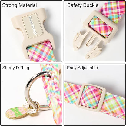 DOGWONG Easter Dog Collar, Cute Easter Colorful Plaid Pet Collar Durable - Image 3