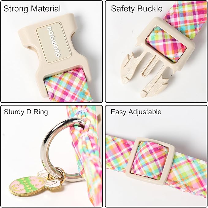 DOGWONG Easter Dog Collar, Cute Easter Colorful Plaid Pet Collar Durable - Image 3