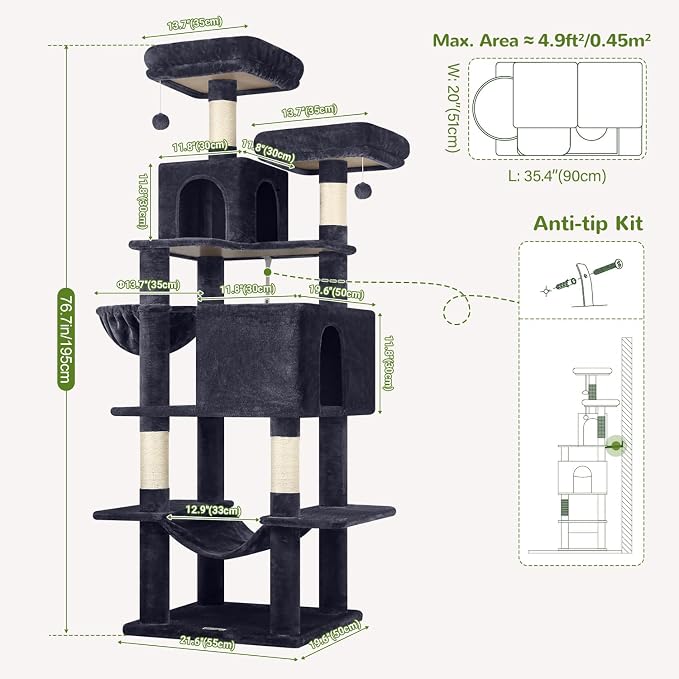 Globlazer Cat Tree Tower, 76-Inch Extra Tall Multi-Level Cat Furniture - Image 6