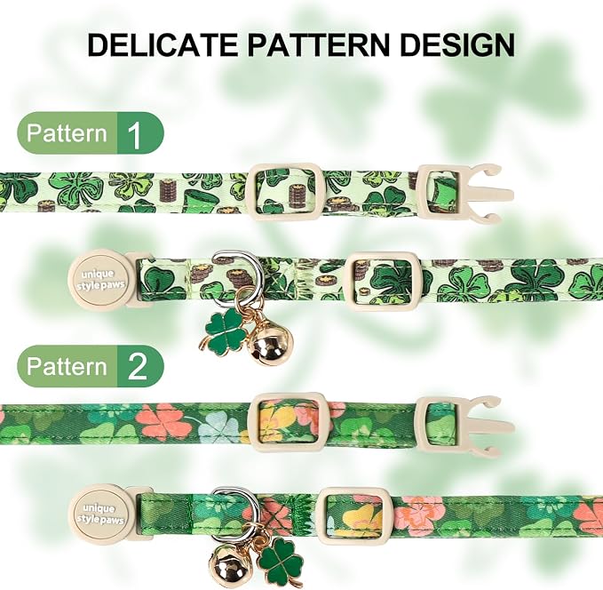 Unique Style Paws Saint Patrick Day Cat Collar, Trefoil Cat Collars, Adjustable - Image 2