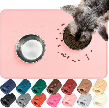VIVAGLORY Dog Food Mat Flexmat Dog Bowl Mat, Placemat Food Tray by Vivaglory