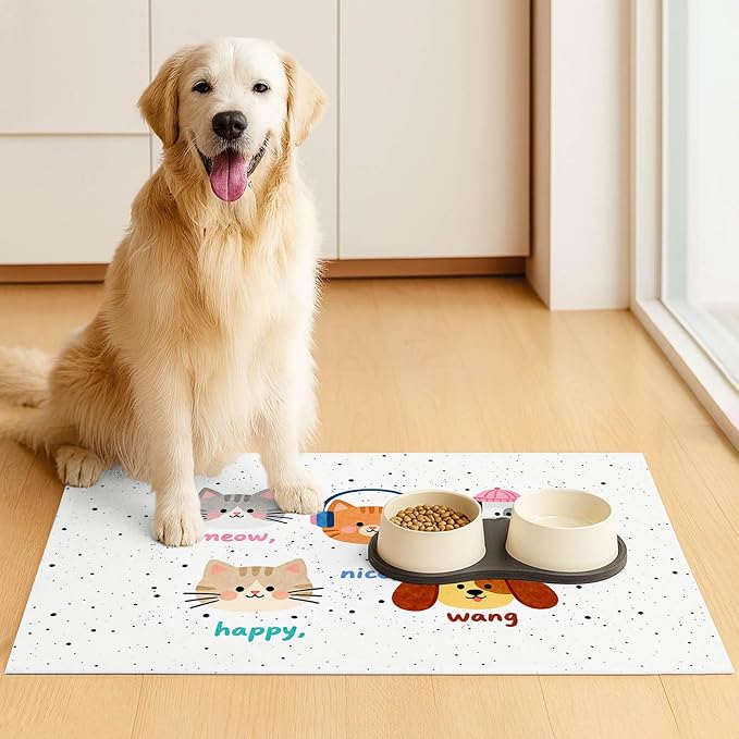 Pet Feeding Mat 24x16 inch Cat and Dog Print Meal Pad Non Slip Floor Mat - Image 3