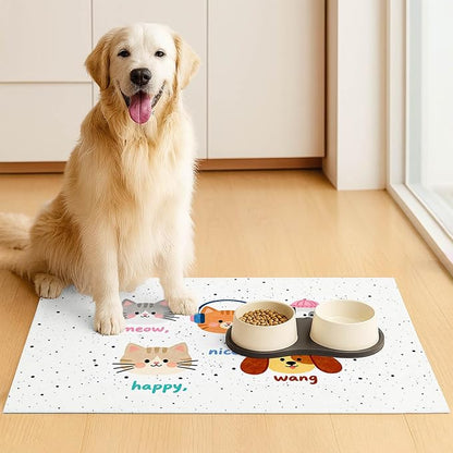 Pet Feeding Mat 24x16 inch Cat and Dog Print Meal Pad Non Slip Floor Mat - Image 3