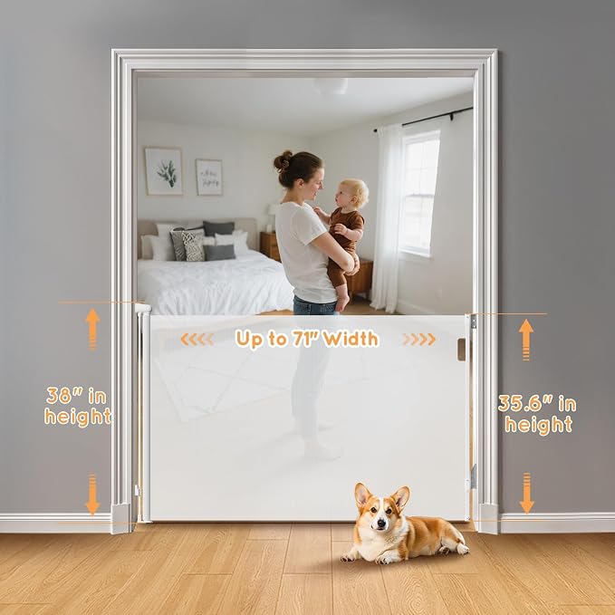 Retractable Baby Gate for Stairs, Automatic Tension, One-Hand Operation - Image 3