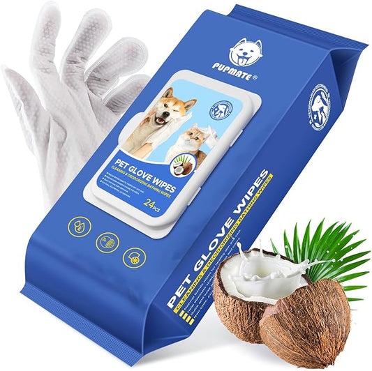 Pet Cleaning Glove Wipes for Dogs & Cats, Hypoallergenic Deodorizing Disposable by PUPMATE