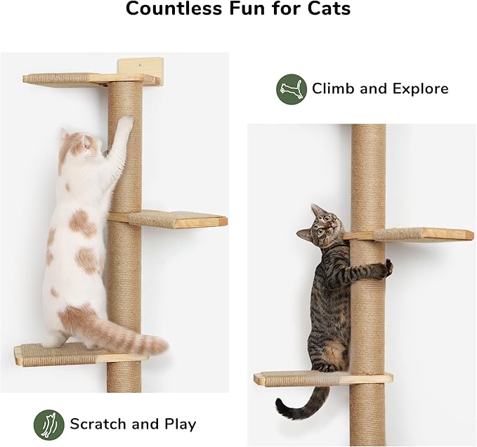 FUKUMARU Tall Cat Tree, 5 Tier Floor to Ceiling Cats Tower, Wall-Mounted Kitten - Image 7