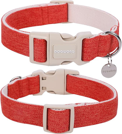 DOGWONG Cotton Hemp Dog Collar, Heavy-Duty Orange Dog Collar Adjustable Soft - Image 3