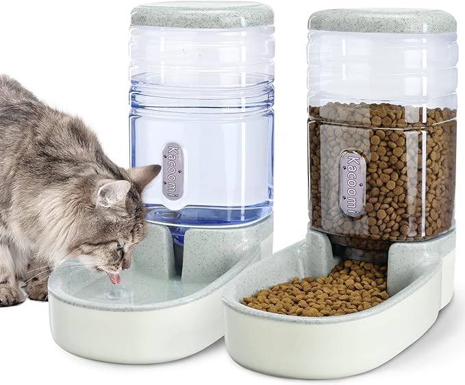 Automatic Dog Cat Feeder and Water Dispenser Gravity Food Feeder and Waterer Set by Kacoomi