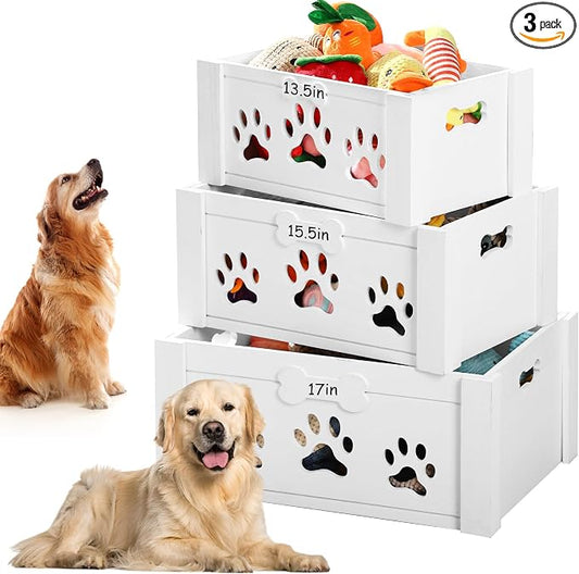 3 Pack Dog Toy Bin Wood Large Dog Toy Basket by Briwooody