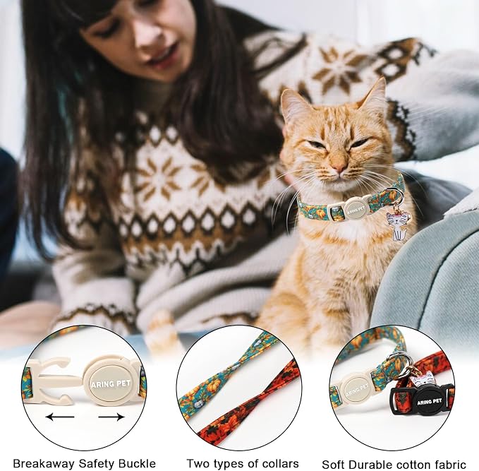 ARING PET 2 Pack Cat Collars, Breakaway Cotton Fall Halloween Kitten Collar - Image 5