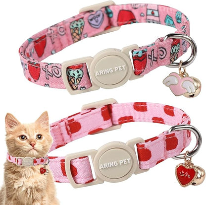 ARING PET 2 Pack Valentine's Day Cat Collars-Cute Heart Cat Collar Breakaway by ARINGPET