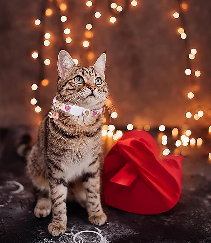 Lionet Paws 2pcs Pack Valentine's Day Cotton Cat Collar, Dot Heart Breakaway - Image 2