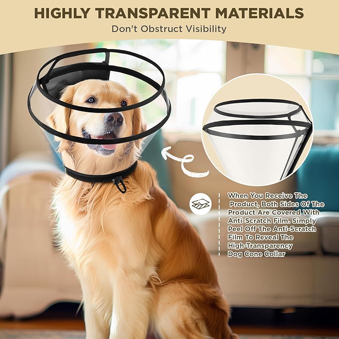 Dog Cone Collar for After Surgery, Transparent Dog Cones Alternative for Small - Image 3