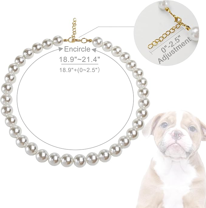 Chunky Pearl Dog Collar Large Breed, Adjustable Dog Necklace, Beaded Dog Collar - Image 2