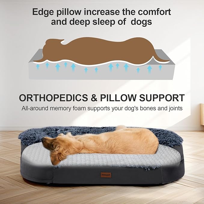 Black Dog Beds for Large Dog, Removable and Washable Cover, Raised Reboundable - Image 5