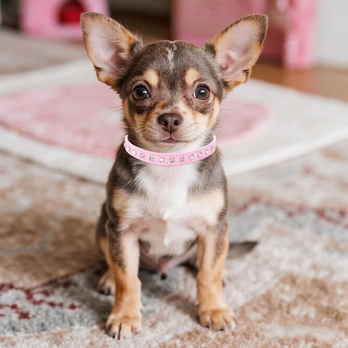 Small Dog Collars Bling Puppy Collars Diamond Pet Collars PU Leather Sparkly - Image 4