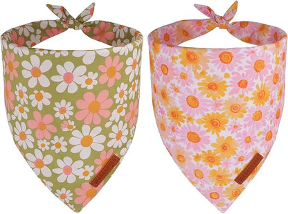 ADOGGYGO Floral Dog Bandanas 2 Pack, Daisy Flower Puppy Scarf, Premium Fabric by ADOGGYGO