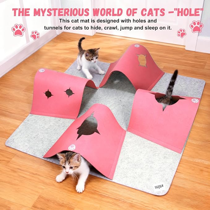 Interactive Cat Tunnel Mat for Indoor Cats, 4-Way Felt Cat Cave - Image 7