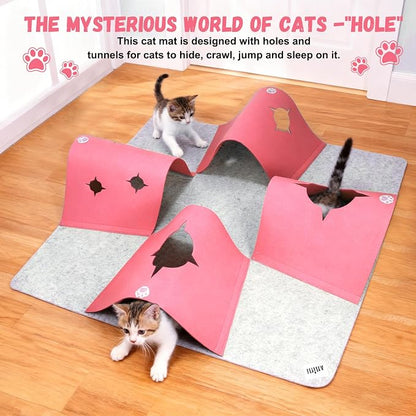 Interactive Cat Tunnel Mat for Indoor Cats, 4-Way Felt Cat Cave - Image 7