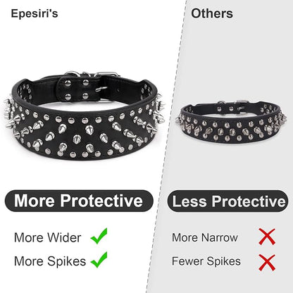 Epesiri Adjustable Wide Spiked Dog Collar, Mushroom Rivet PU Leather Cat Dog - Image 4
