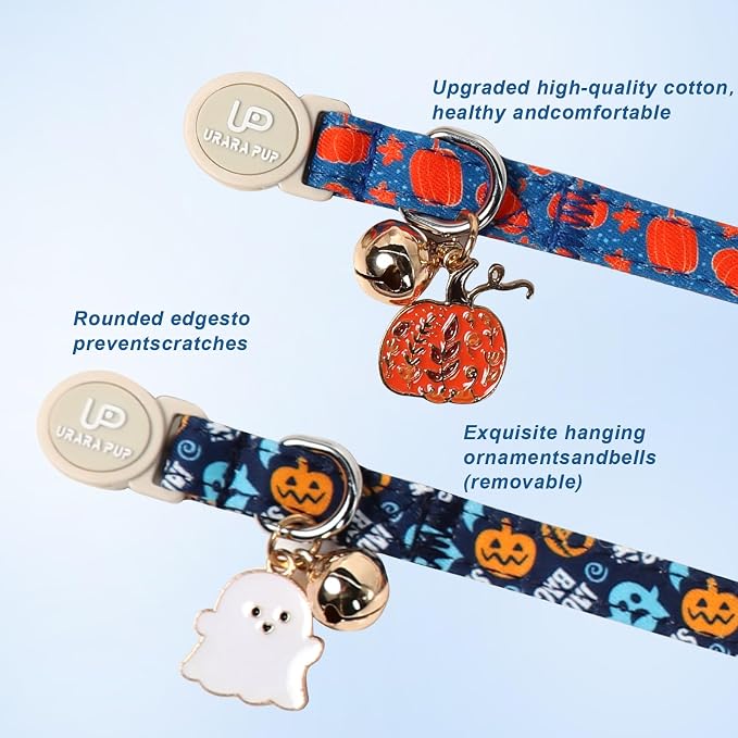 Halloween Cat Collar-2Pack Autumn Pumpkin Kitten Collars-Funny Halloween Ghost - Image 4