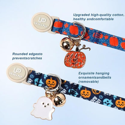 Halloween Cat Collar-2Pack Autumn Pumpkin Kitten Collars-Funny Halloween Ghost - Image 4