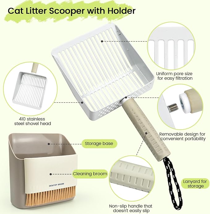 Metal Cat Litter Scooper with Holder, Stainless Steel Metal Litter Scoop - Image 3