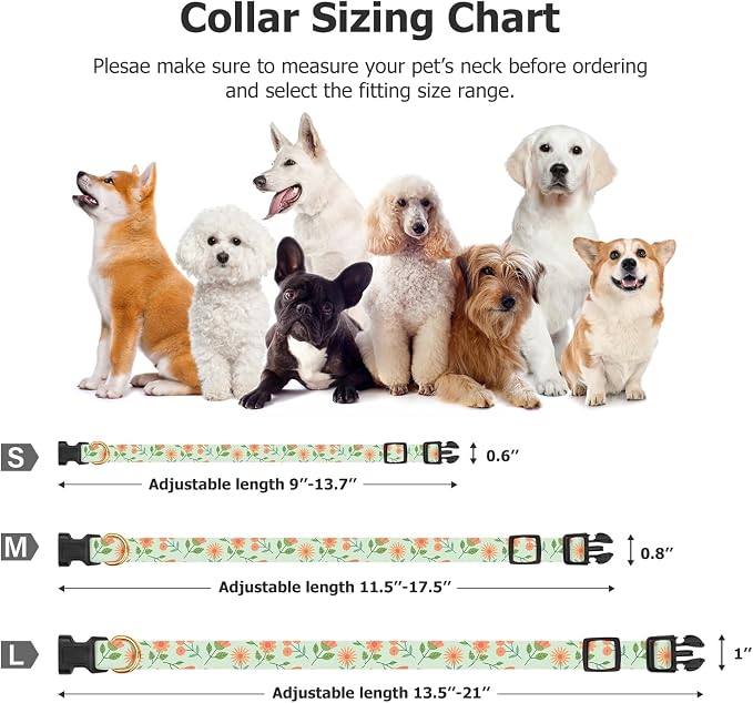 Cotton Handmade Dog Collar Cute and Distinctive Patterns Green Sunflower - Image 3