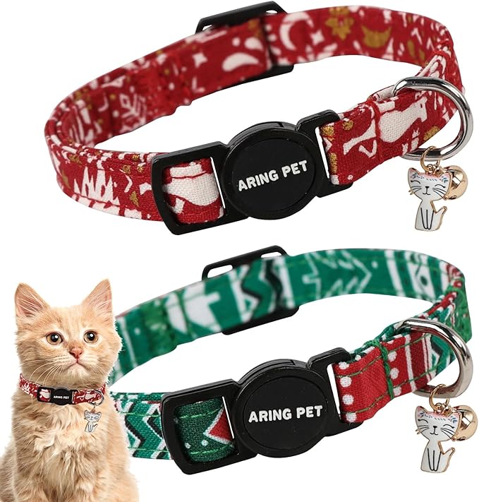ARING PET 2 Pack Christmas Cat Collars-Cute Cat Collar Breakaway by ARINGPET