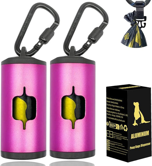 Metal Dog Poop Bag Holder 2-Pack w/Leash Clip|Durable Scratch-Resistant by SHAOUMAN