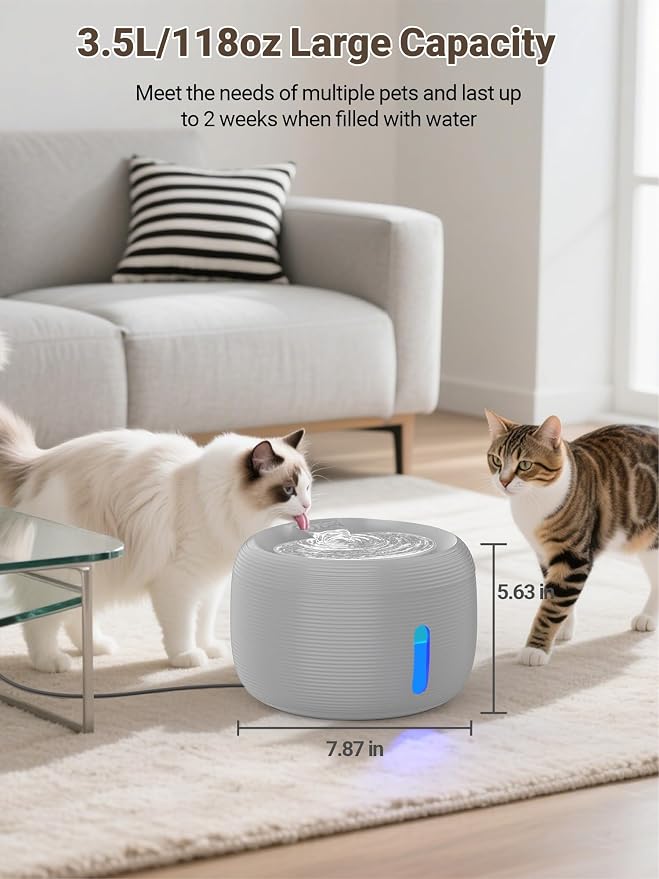 SIBAYS 3.5L/118oz Large Capacity Cat Water Fountain, Automatic Quiet Pet Water - Image 2
