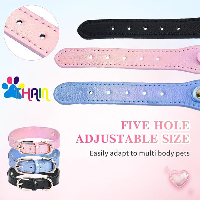 THAIN Fashion Dog Collar with Bling Diamonds & Heart Charm – 5 Holes Adjustable - Image 4