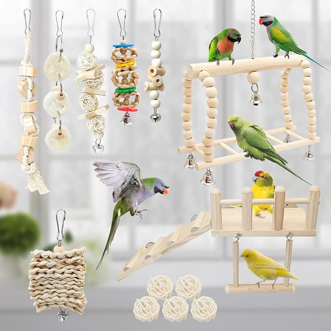 Hamiledyi 13Pcs Parrot Swing Chew Toys Bird Perches Platform - Image 8