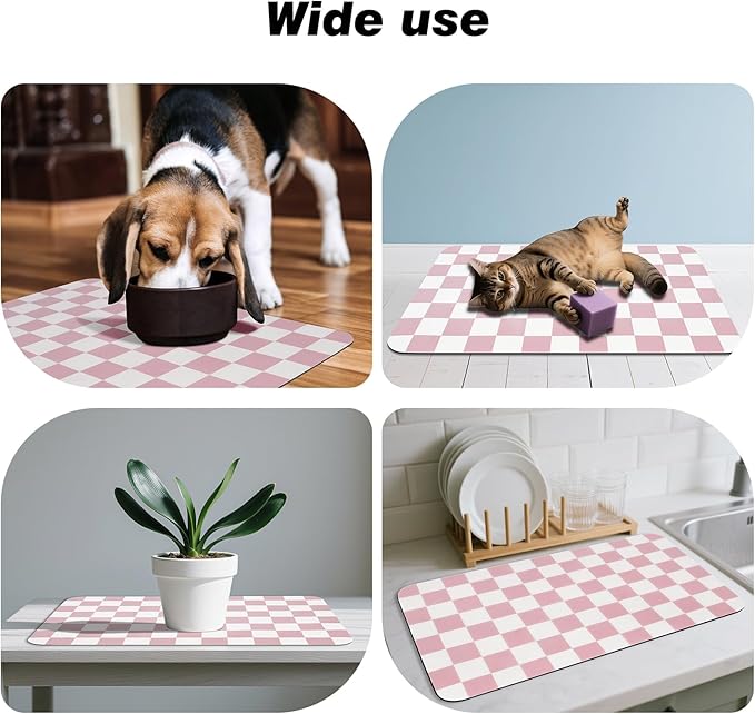 Checkered Dog Food Mat, Absorbent Leak-Proof Pet Feeding Mat, Quick Dry Cat - Image 7