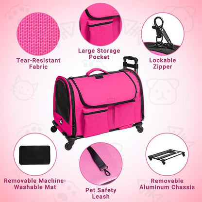 Large Pet Carrier with Wheels, Foldable Rolling Dog Carrier with Big Pocket - Image 3