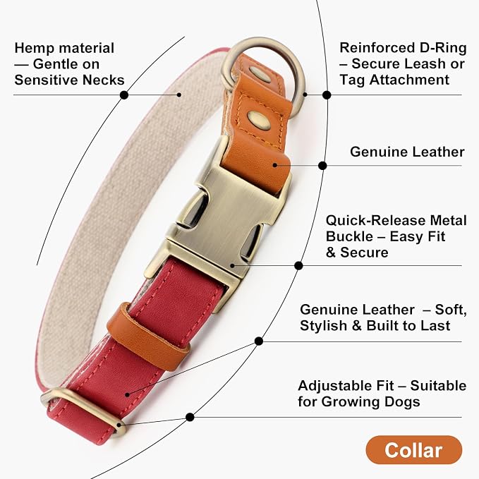 Plutus Pet Genuine Leather & Hemp Dog Collar – Adjustable Heavy Duty Pet Collar - Image 7