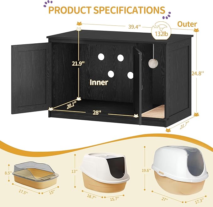 Cat Litter Box Enclosure, Hidden Litter Box Cabinet Furniture - Image 4