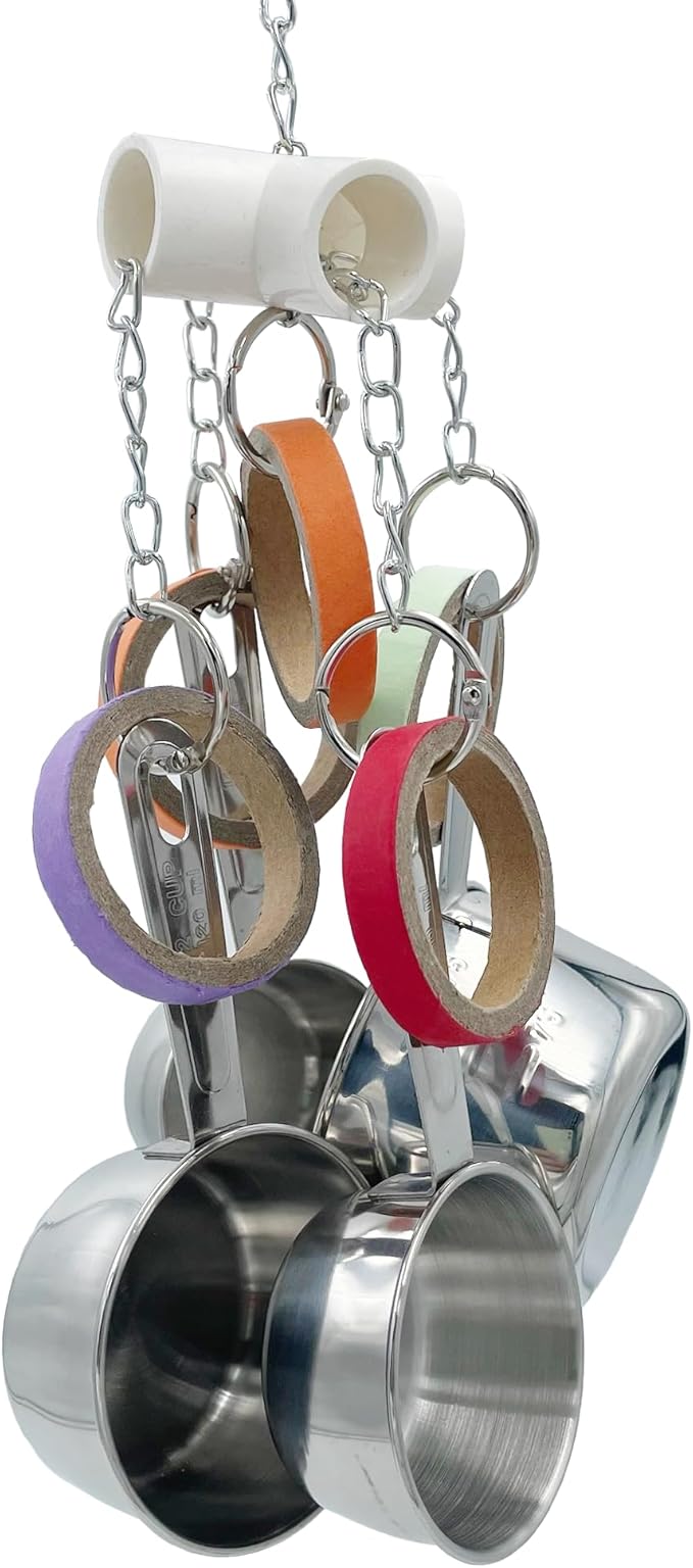 Durable Bird Parrots Pots and Bagel Toys, Pullable Stainless Steel Cup and - Image 2