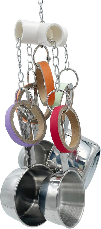Durable Bird Parrots Pots and Bagel Toys, Pullable Stainless Steel Cup and - Image 2