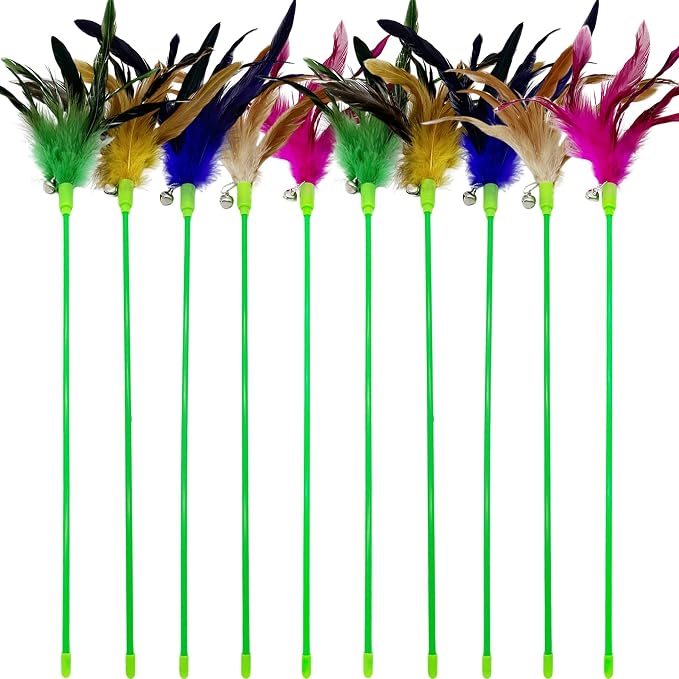Interactive Cat Wand Feather Toys, 10 Pieces Feathers Stick Cat Toys - Image 6