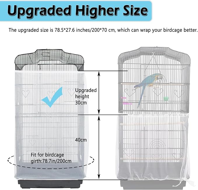 ASOCEA Large Bird Cage Seed Cather, Bird Cage Cover Adjustable Soft Airy Skirt - Image 2